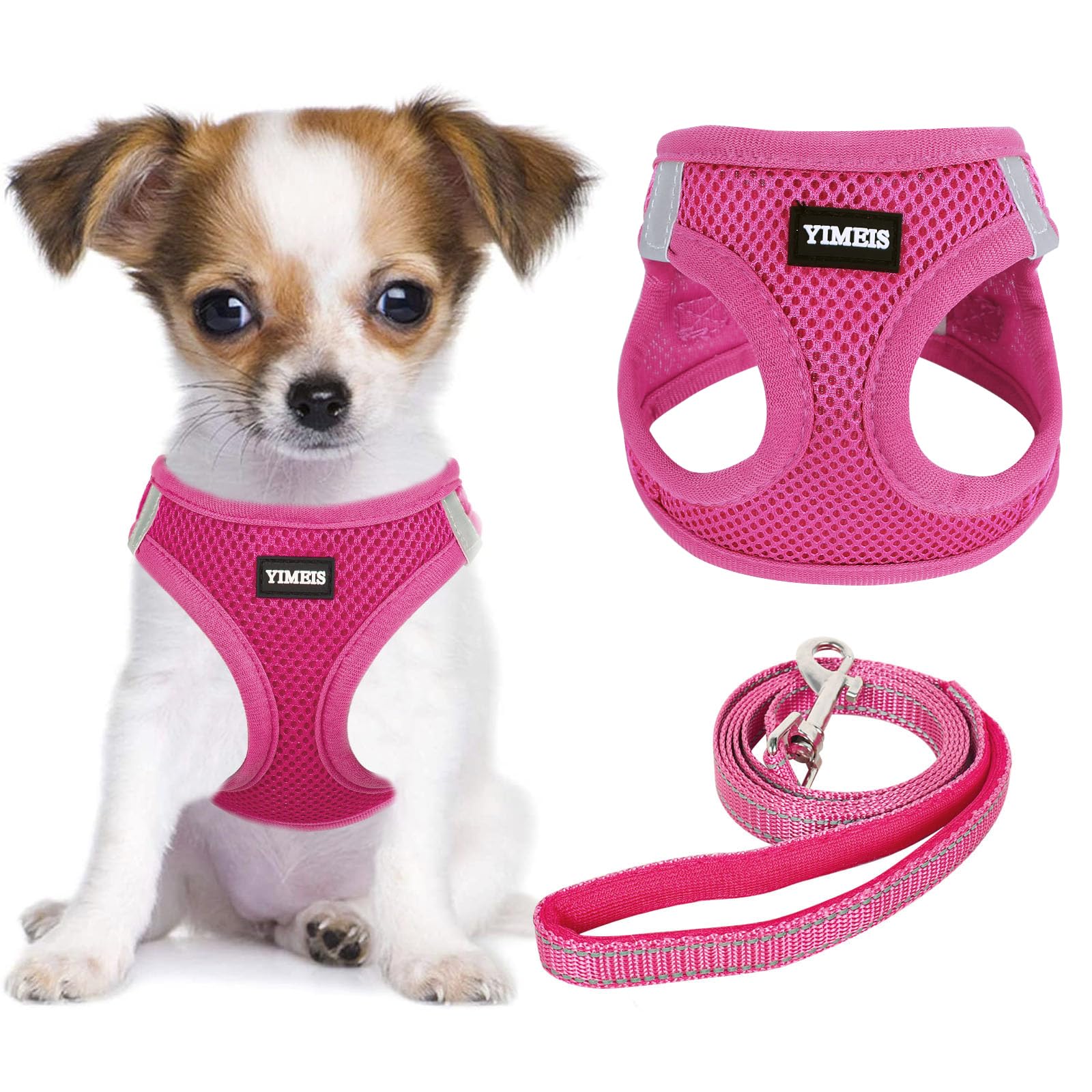 YIMEIS dog harness rose red step-in design for easy on-off daily walks.