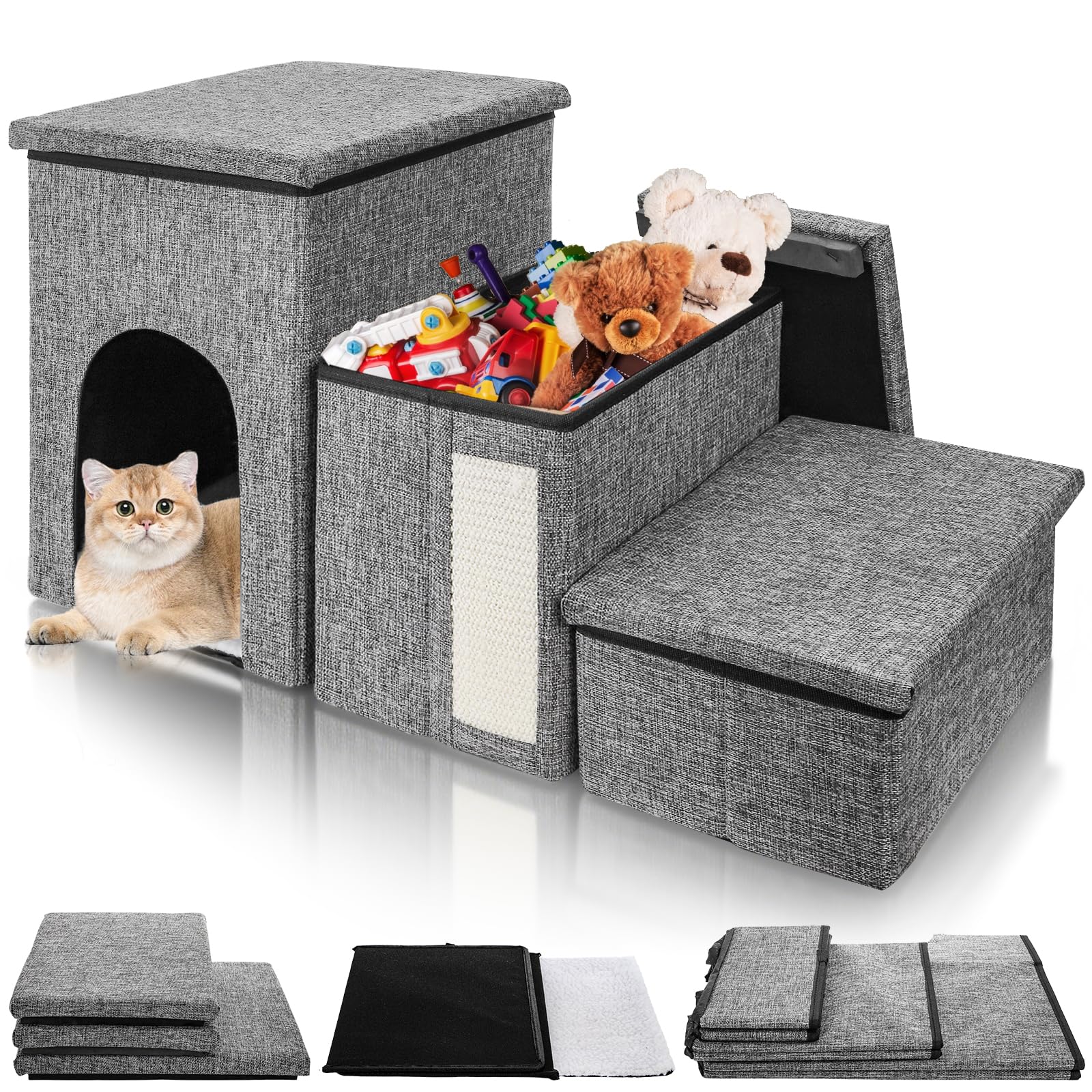 YIMITEE 3-tier dog stairs assembly offers sturdy, space-saving bed access.