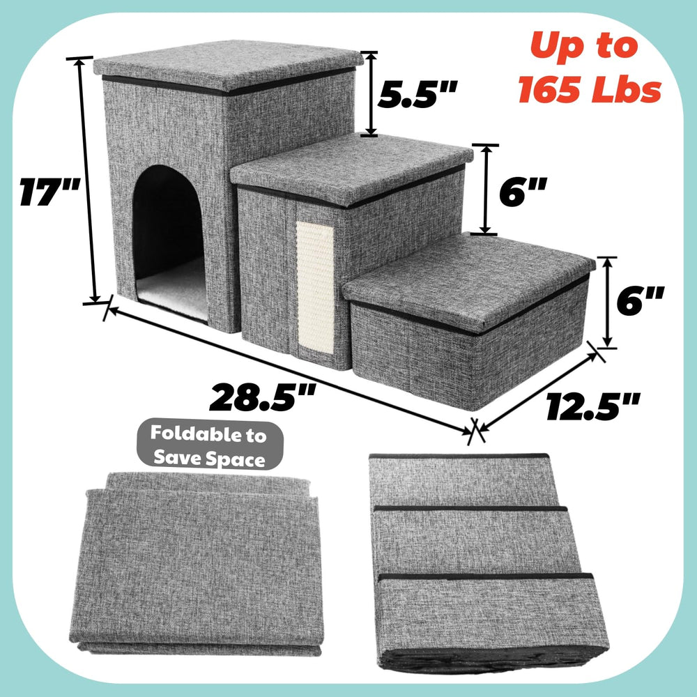 YIMITEE dog stairs storage compartment demonstrates built-in space for pet supplies.