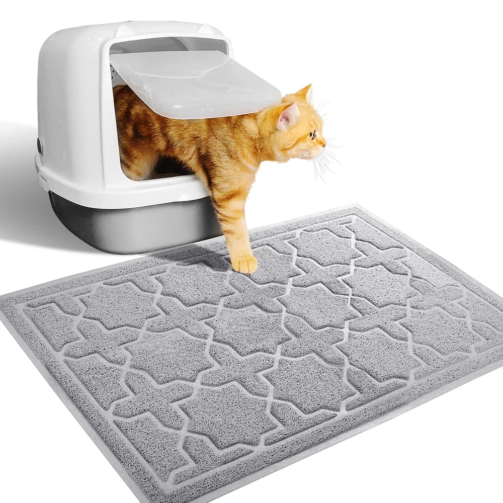 Yimobra cat litter mat with deep grooves and dense mesh captures litter effectively.