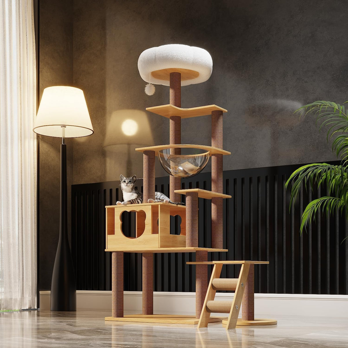 Yinanroa 65-inch cat tree tower offers versatile climbing and resting space for indoor cats.