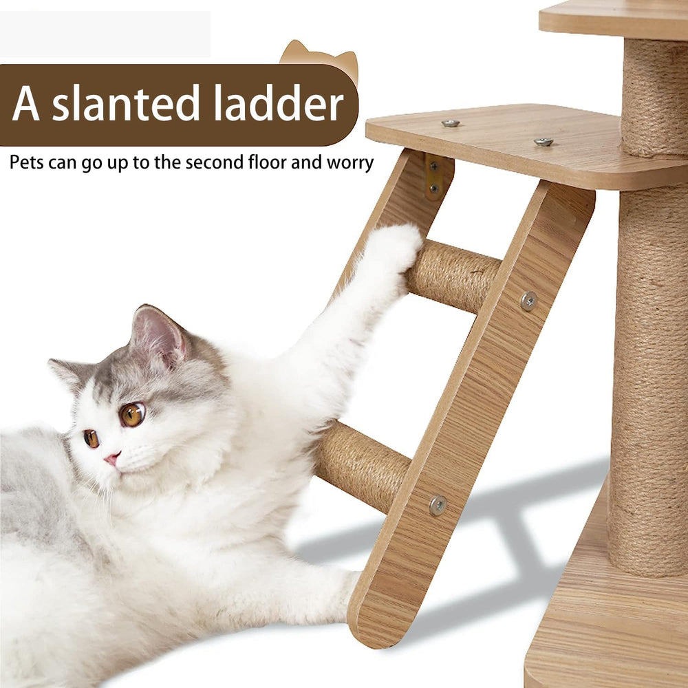 Yinanroa cat tree top pad creates a comfy nap perch for lounging cats.