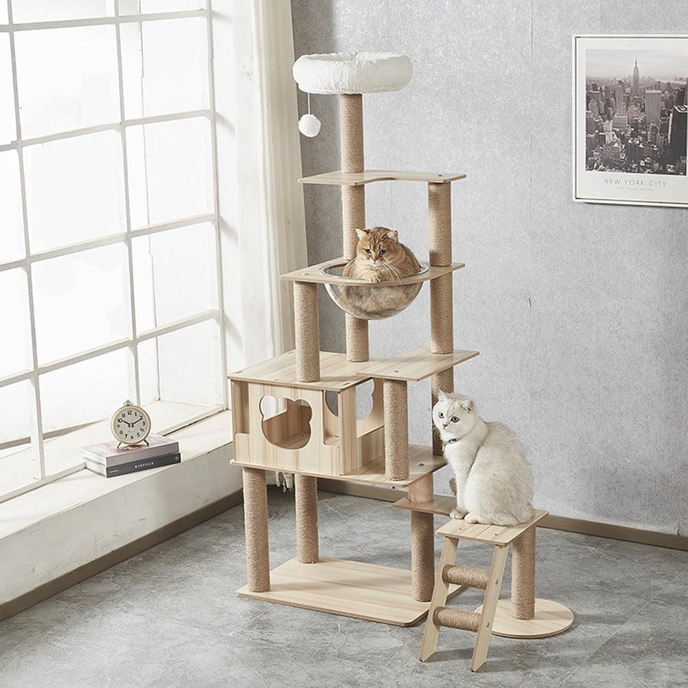 Yinanroa cat tree with sisal scratching posts promotes healthy clawing habits.