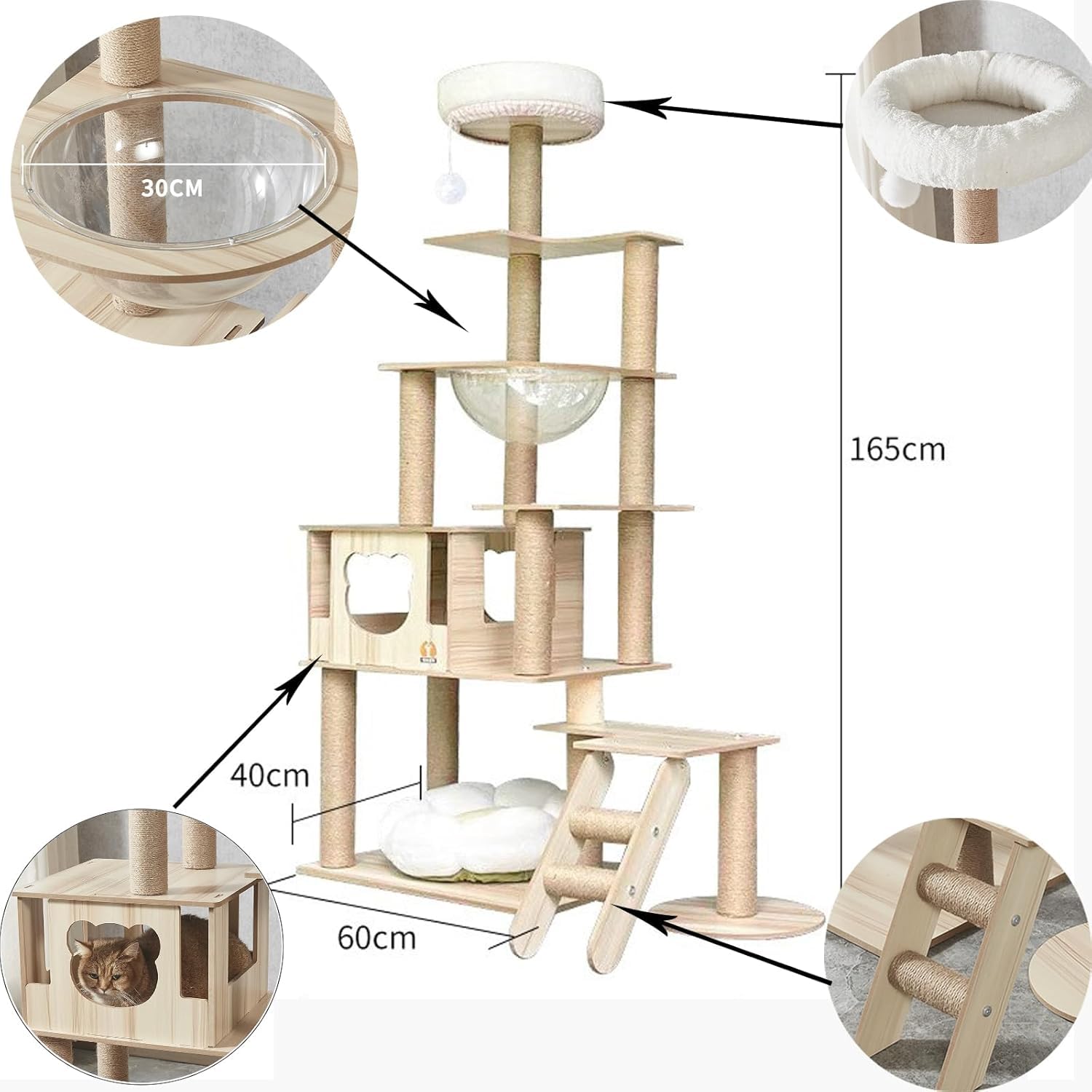 Yinanroa wood cat tree condo with viewing platform enhances play and supervision.