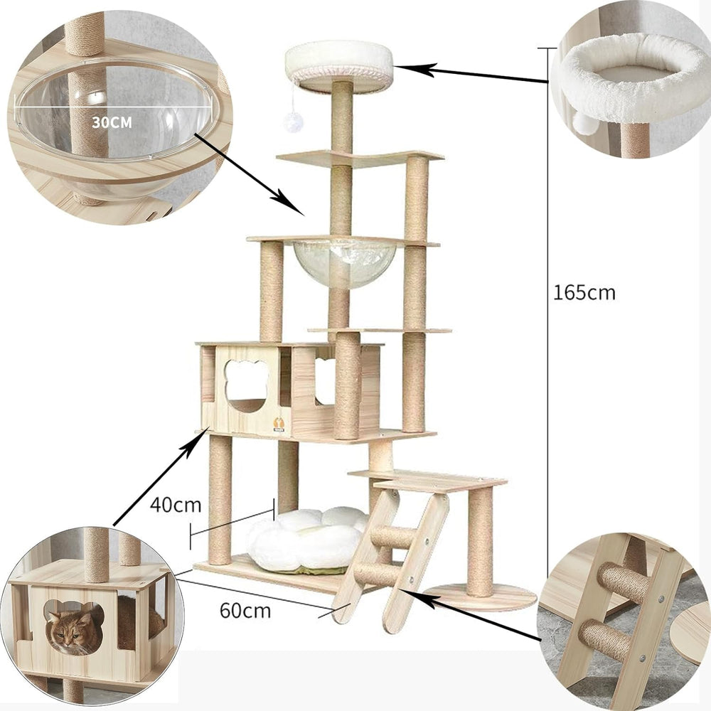 Yinanroa wood cat tree condo with viewing platform enhances play and supervision.