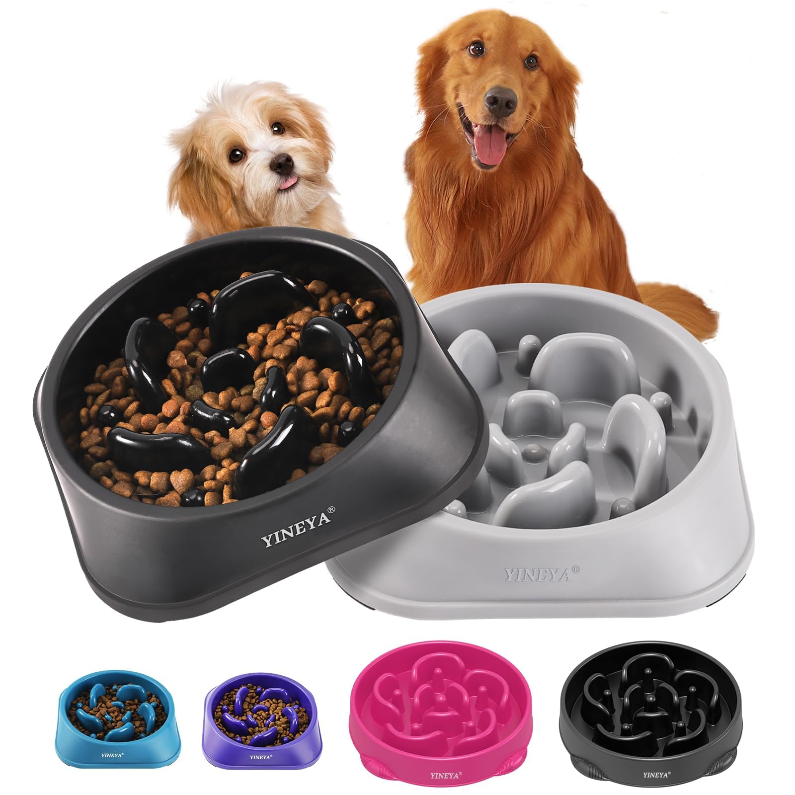YINEYA 2PCS Slow-Feeder Bowls Maze design demonstrates paced feeding for calmer meals.