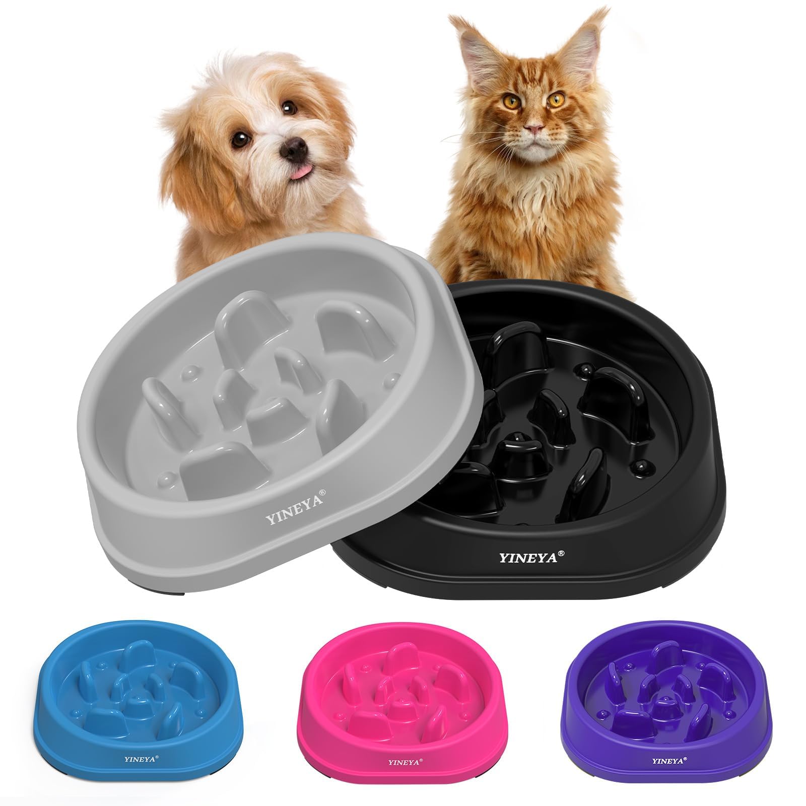 YINEYA anti-choking slow-feeder dog bowl with maze design promotes slower eating for better digestion.