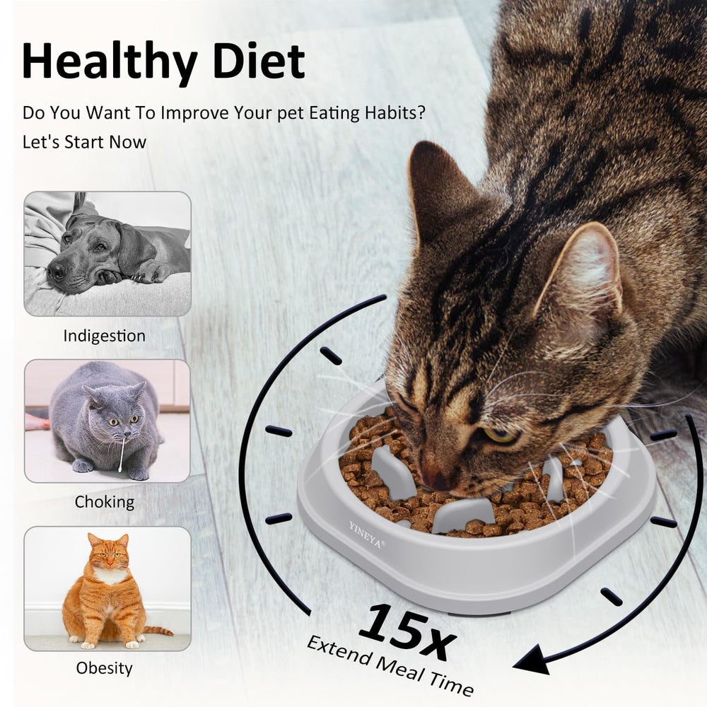 YINEYA cat slow-feeder bowl made of PP material reduces mess while encouraging mindful eating.