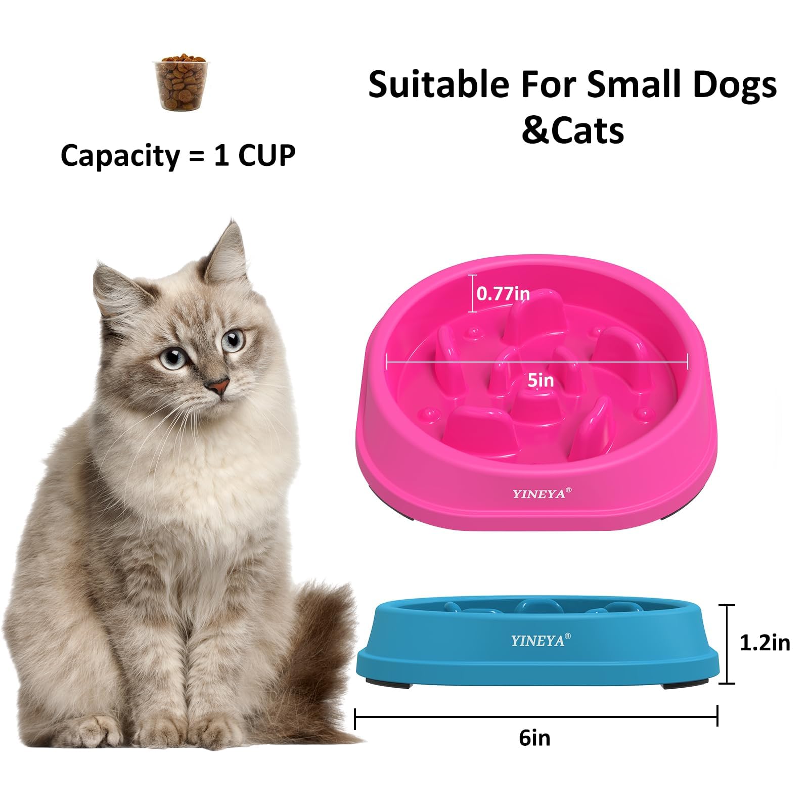 YINEYA non-slip rubber pads keep bowls steady during feeding