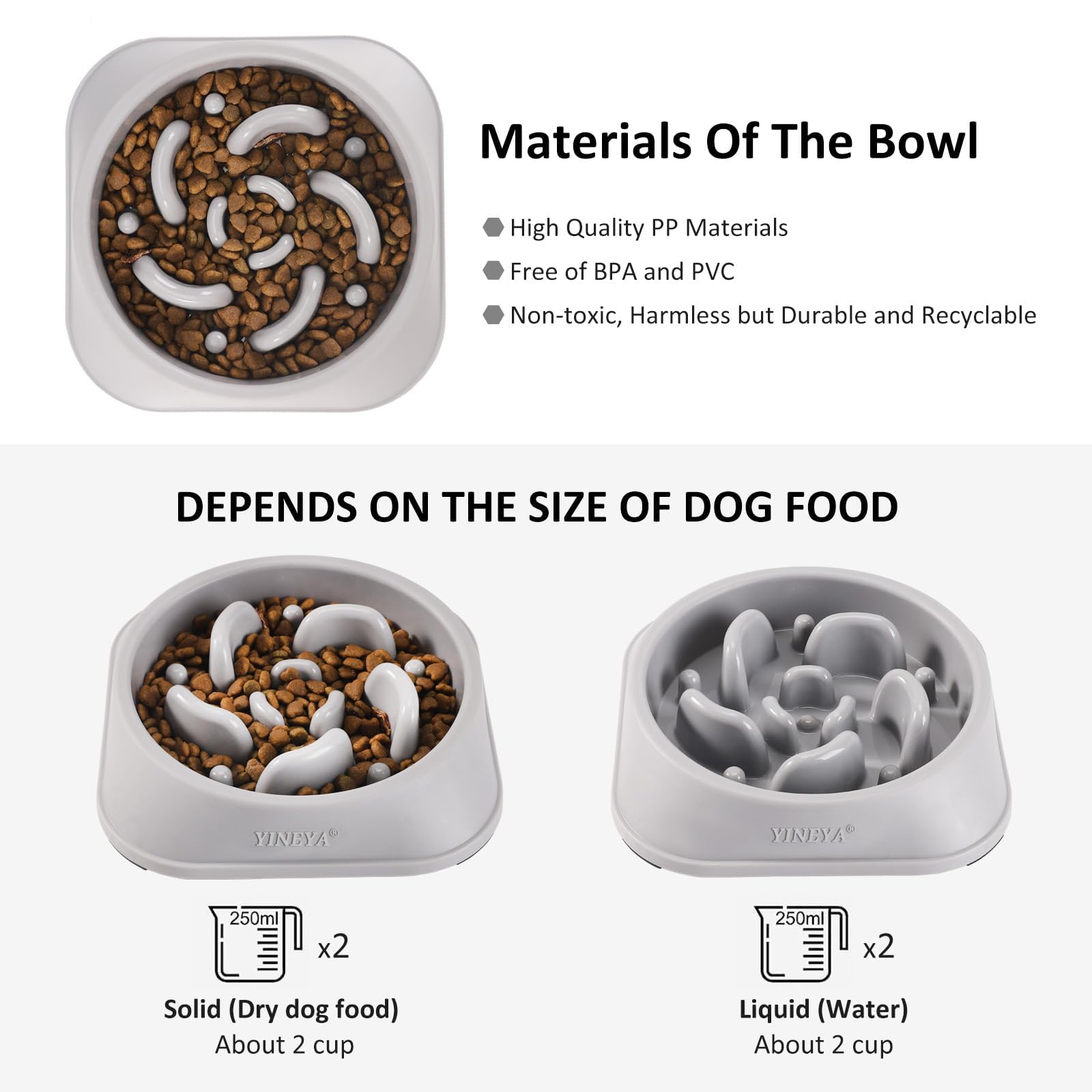 YINEYA slow feeder dog bowl large-breed friendly design supports bigger dogs.