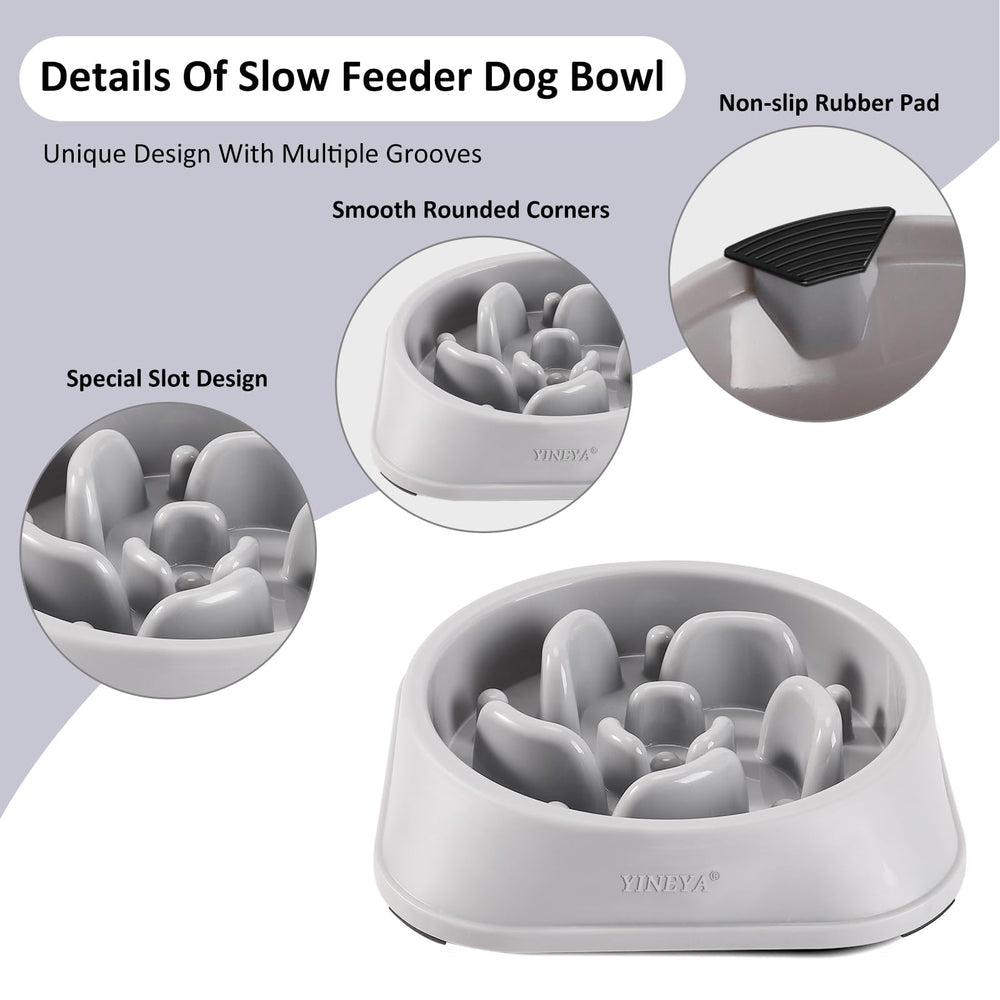 YINEYA slow feeder dog bowl non-slip pads keep bowl steady during meals.
