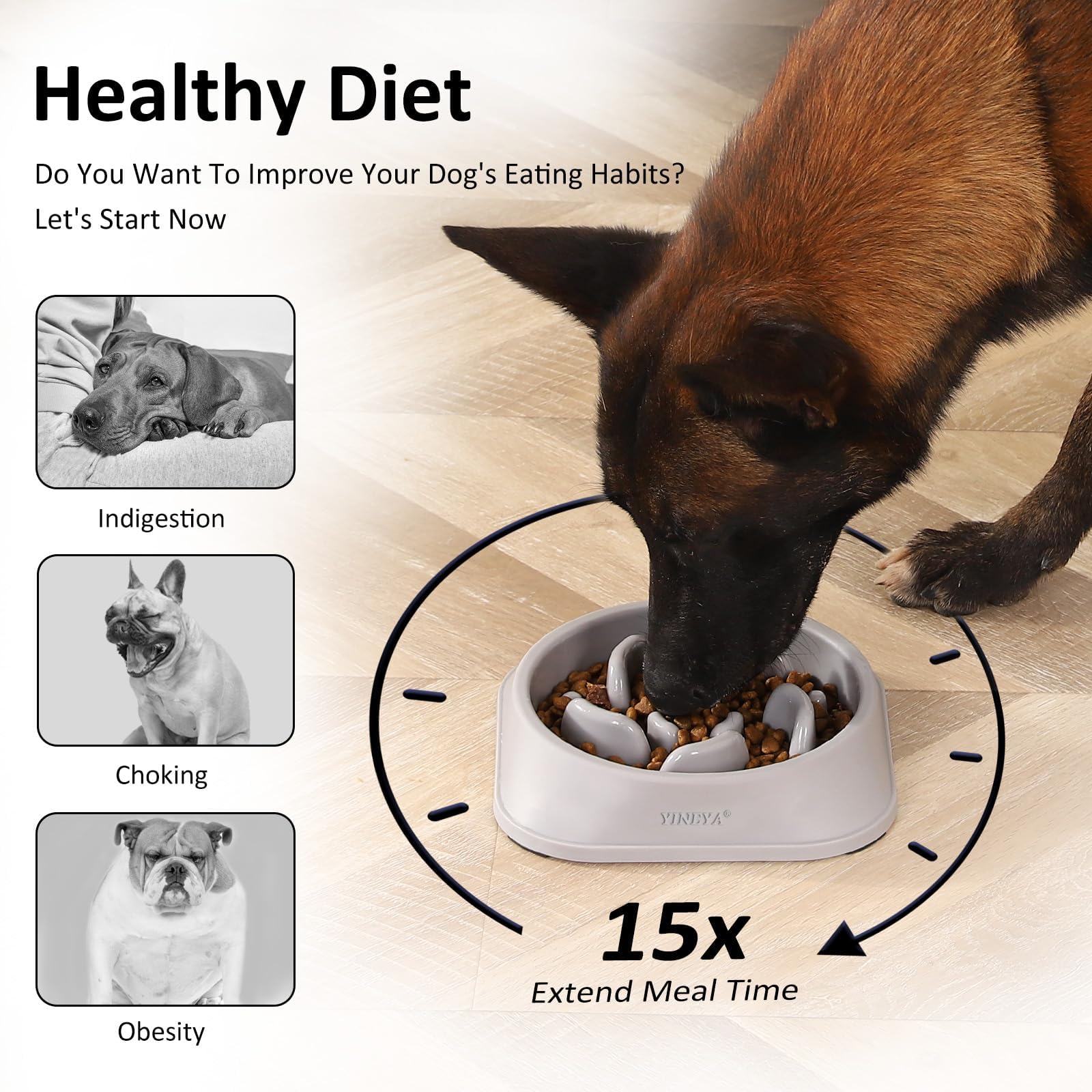 YINEYA slow feeder dog bowl PP material offers safe, durable construction.