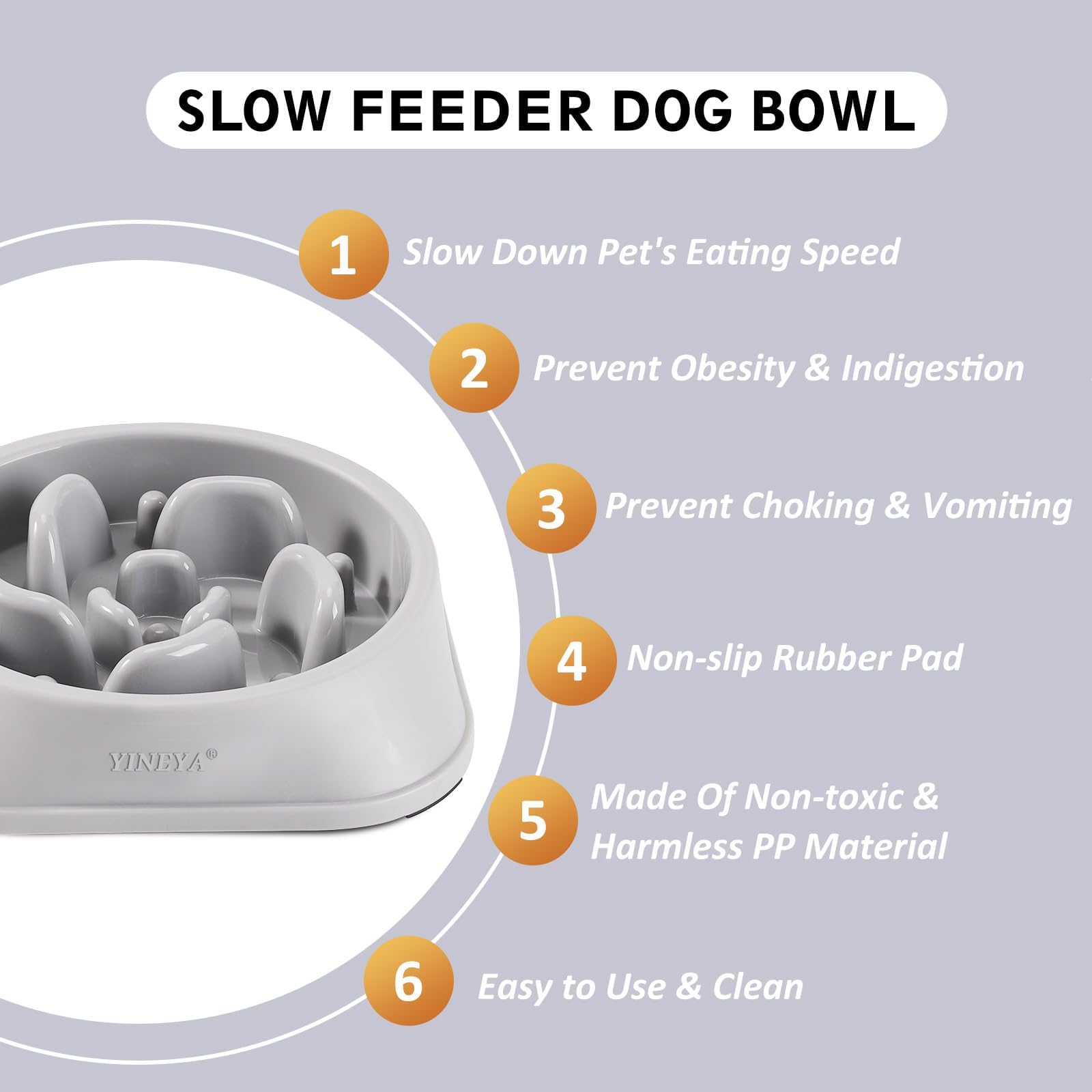 YINEYA slow feeder dog bowl raised design reduces strain while feeding.