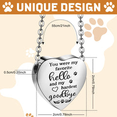 Yinkin pet urn necklace black paw heart pendant, discreet pet memorial