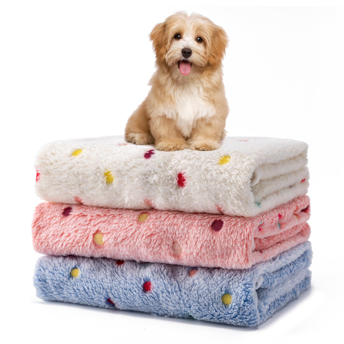 Yintrest 1pack 3 blankets dot-white-pink-blue for cozy pet lounging