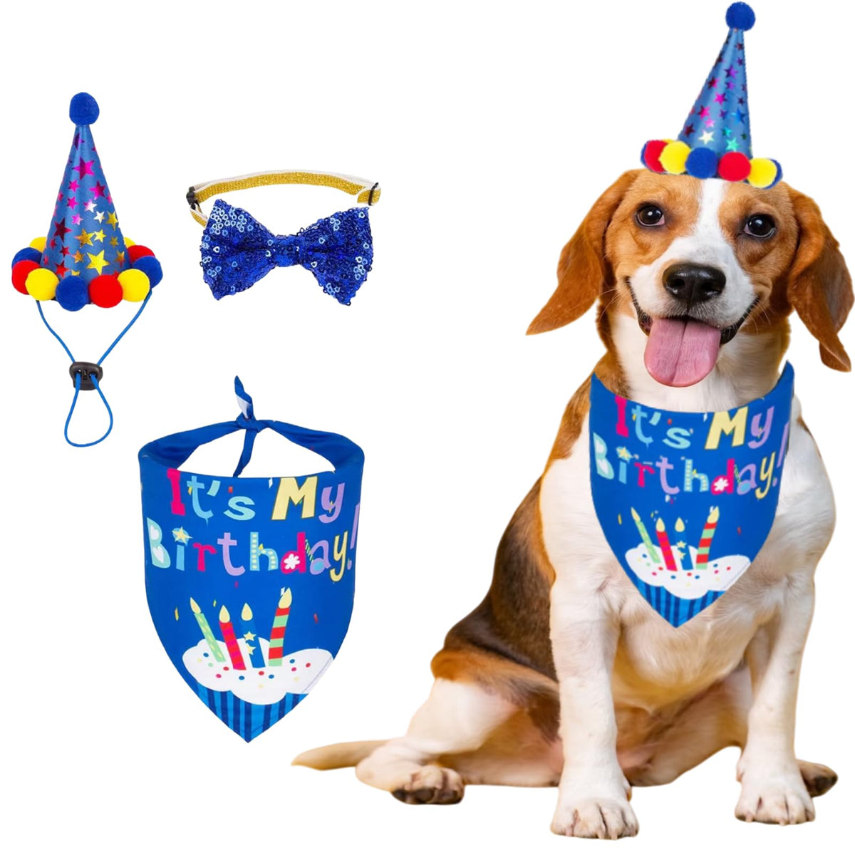YINWANBB dog birthday hat in blue with star design for festive photos