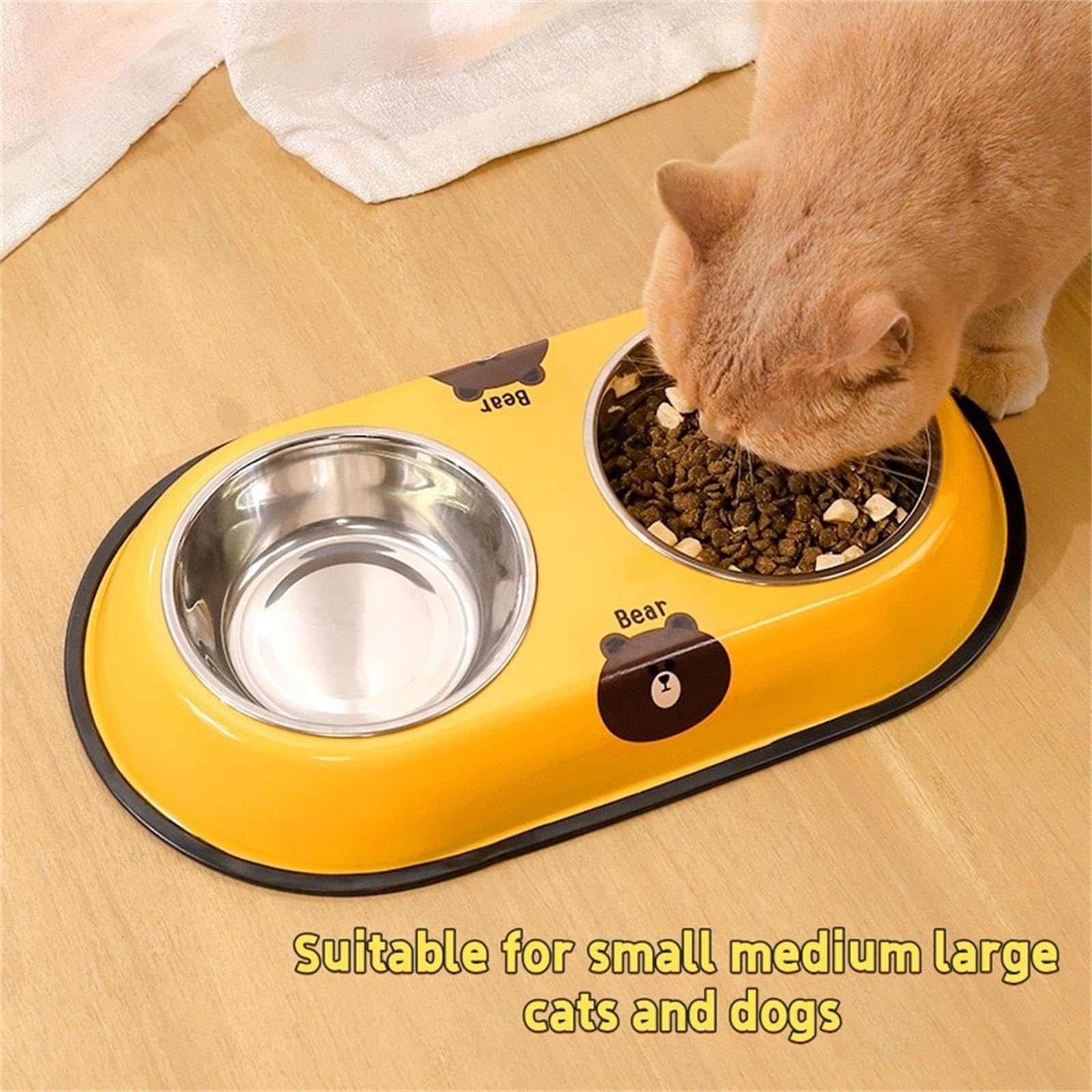 YINWANBB dual-bowl feeder suits cats and small to medium dogs.