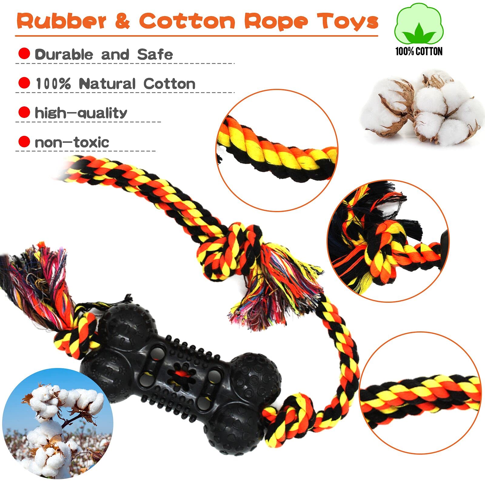 Yipetor cotton rope dog toy for tugging and fetch with natural fibers