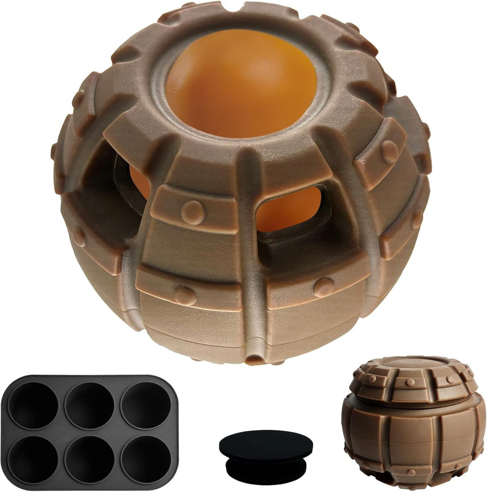 Yipetor treat-dispensing dog toy inside tray for slow kibble reward and mental stimulation.