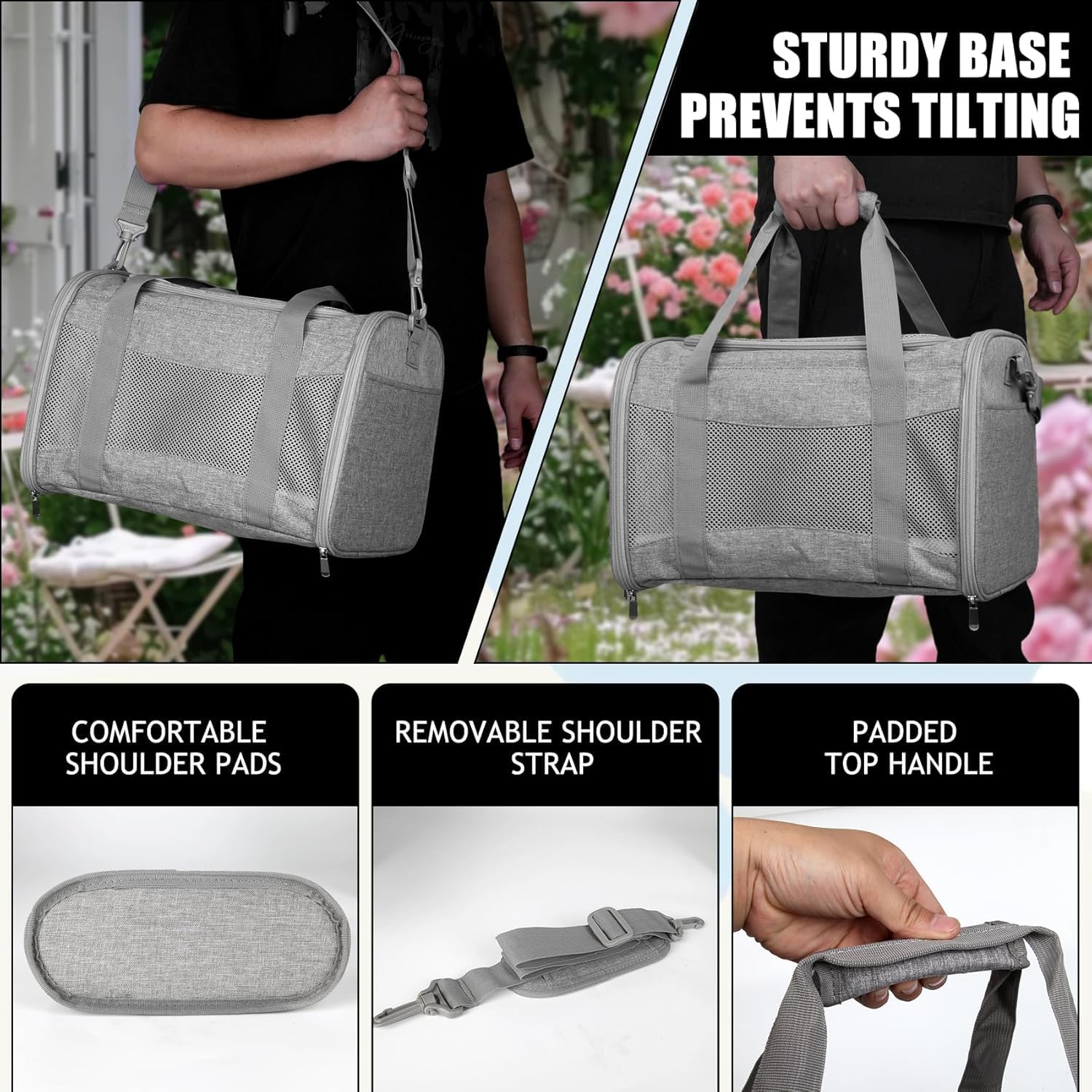 Yipincover cat carrier back-strap keeps the bag secured to luggage