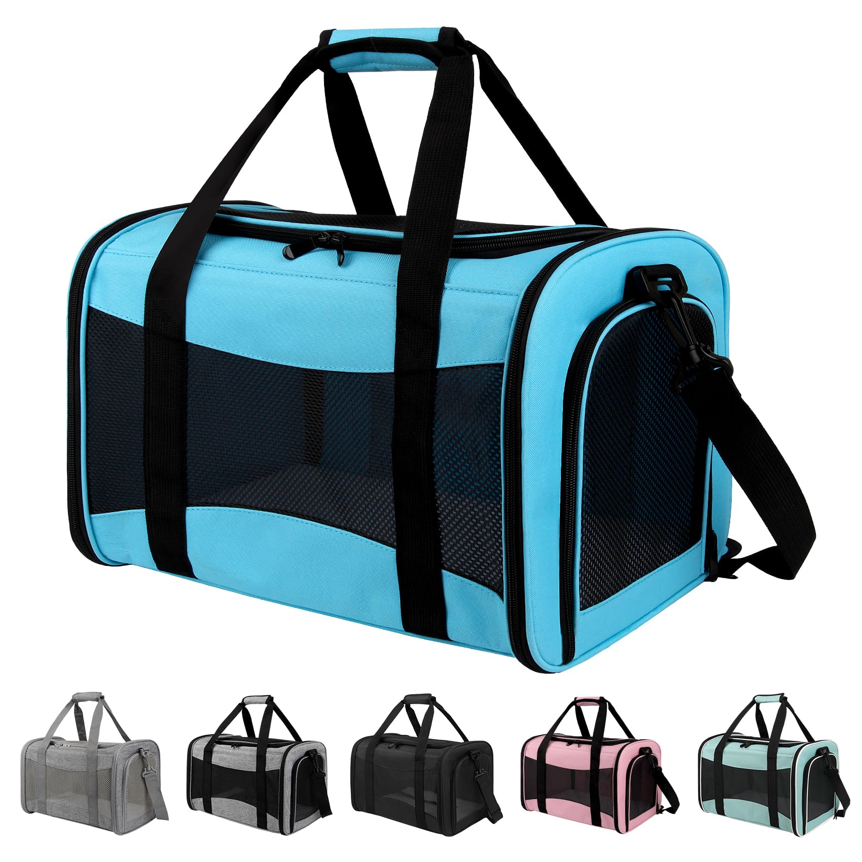 Yipincover pet carrier blue front view for airline travel