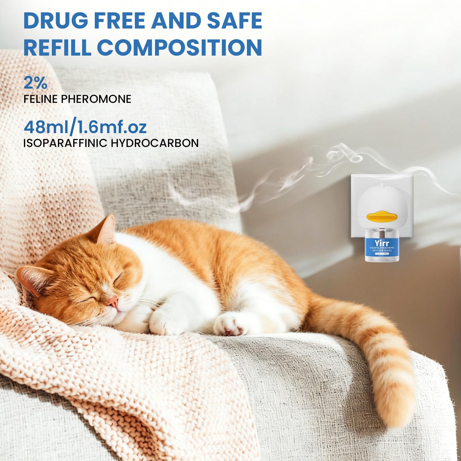 Yirr Cat Calming Diffuser in use beside a pet bed for relaxation.