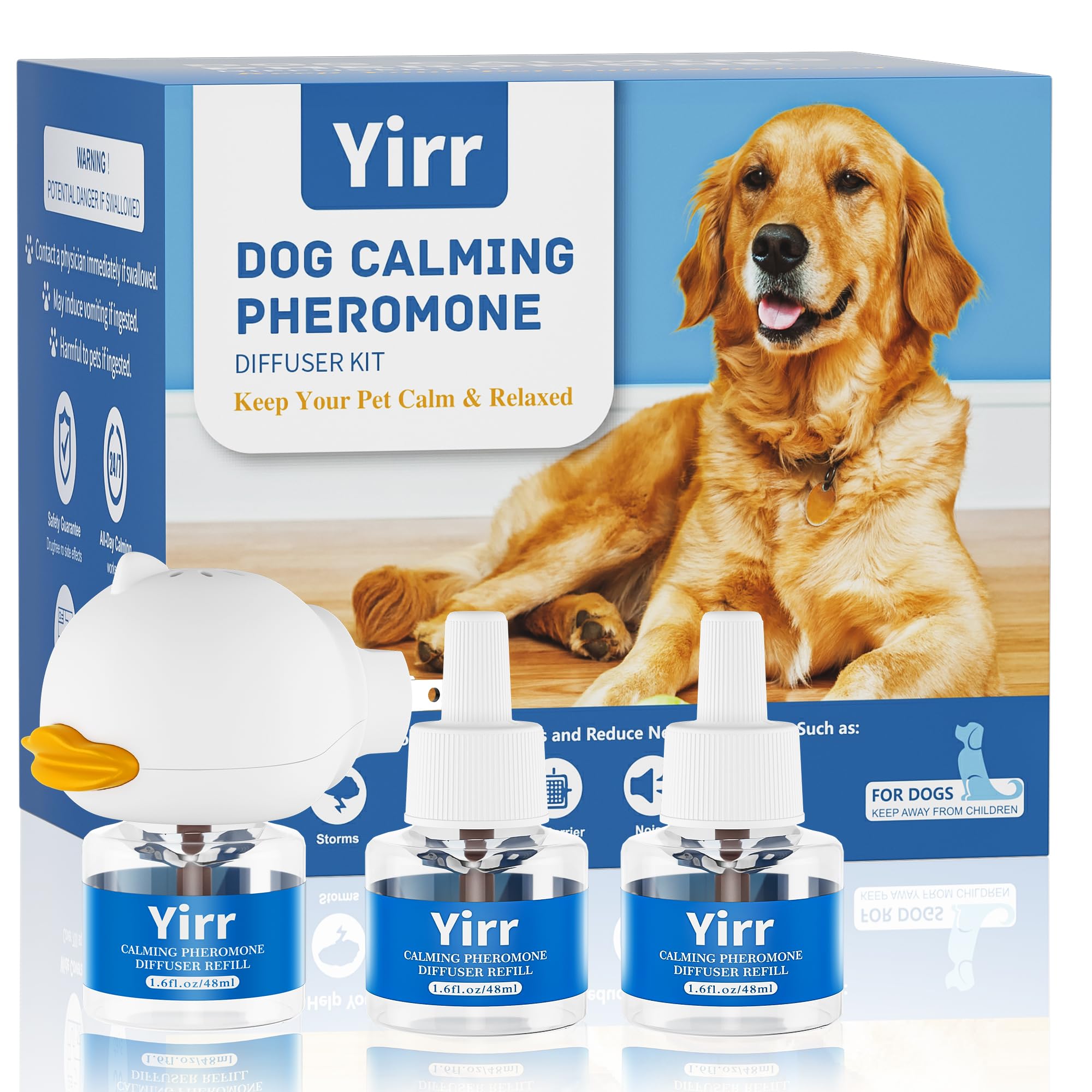 Yirr dog calming diffuser plugged in creates a peaceful room for your canine