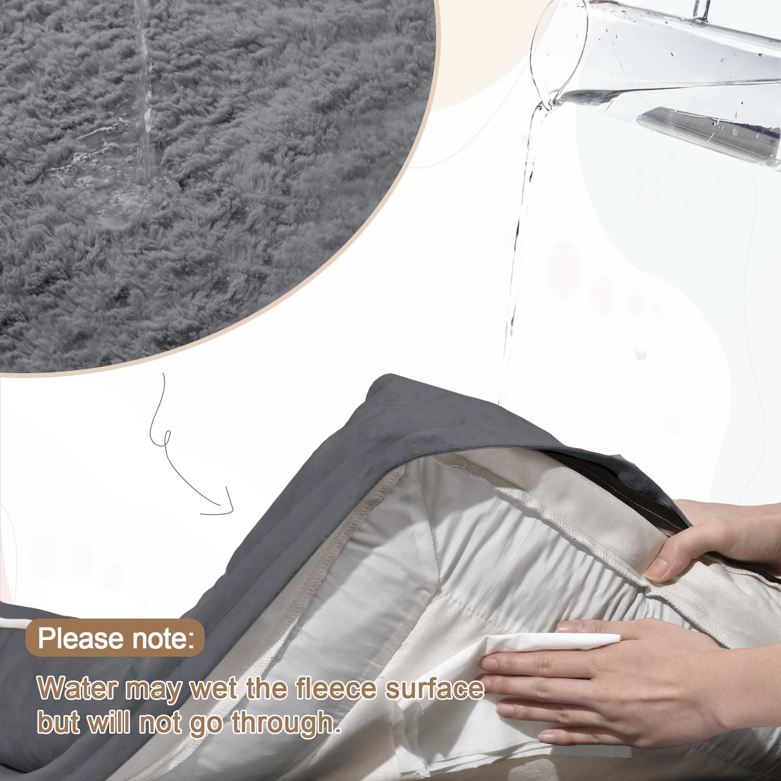 Yiruka waterproof cover closeup demonstrates liquid protection and easy cleanup.