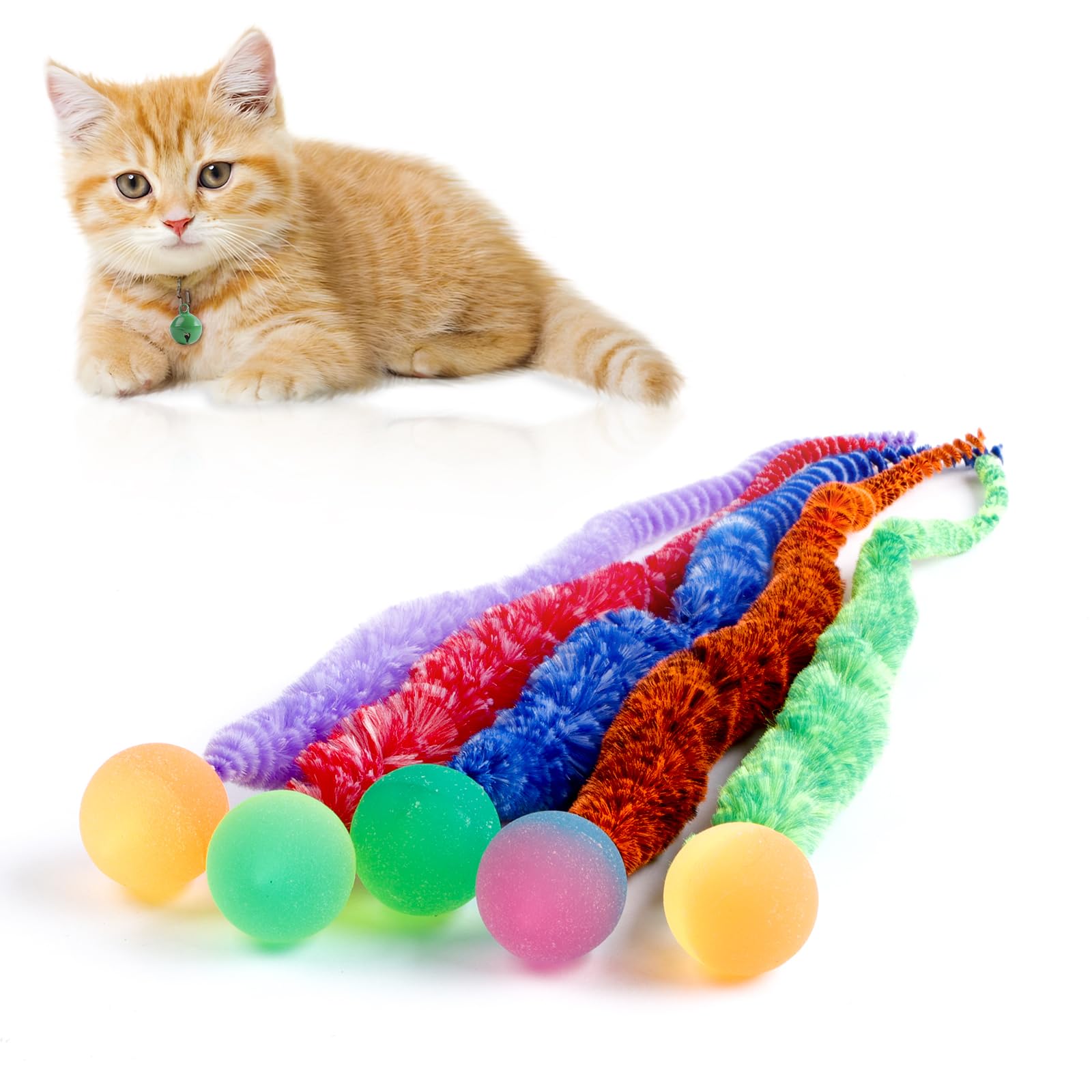 YISHANGFA mixed bouncy balls for cats in a bright indoor play setup for active engagement