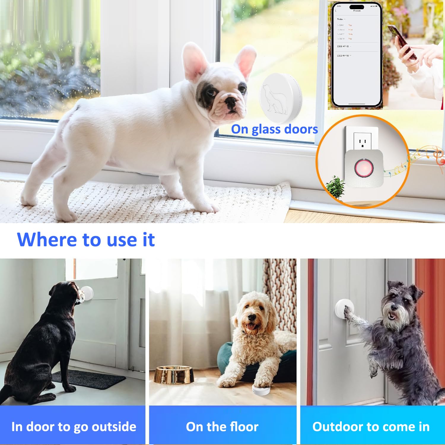 YisTech WiFi Dog Door Bell setup-wifi steps simplify mounting near doors.