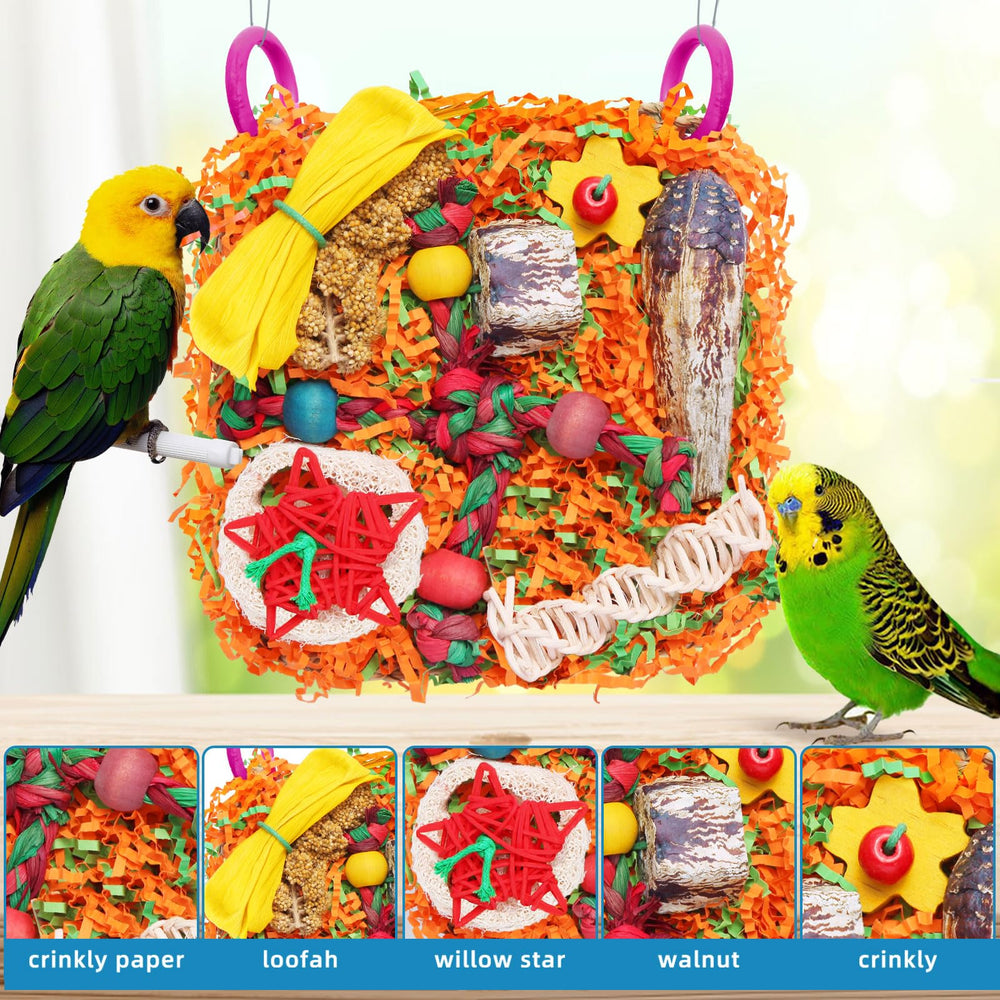 YIXUND bird toy with loofah slices promoting beak health during play