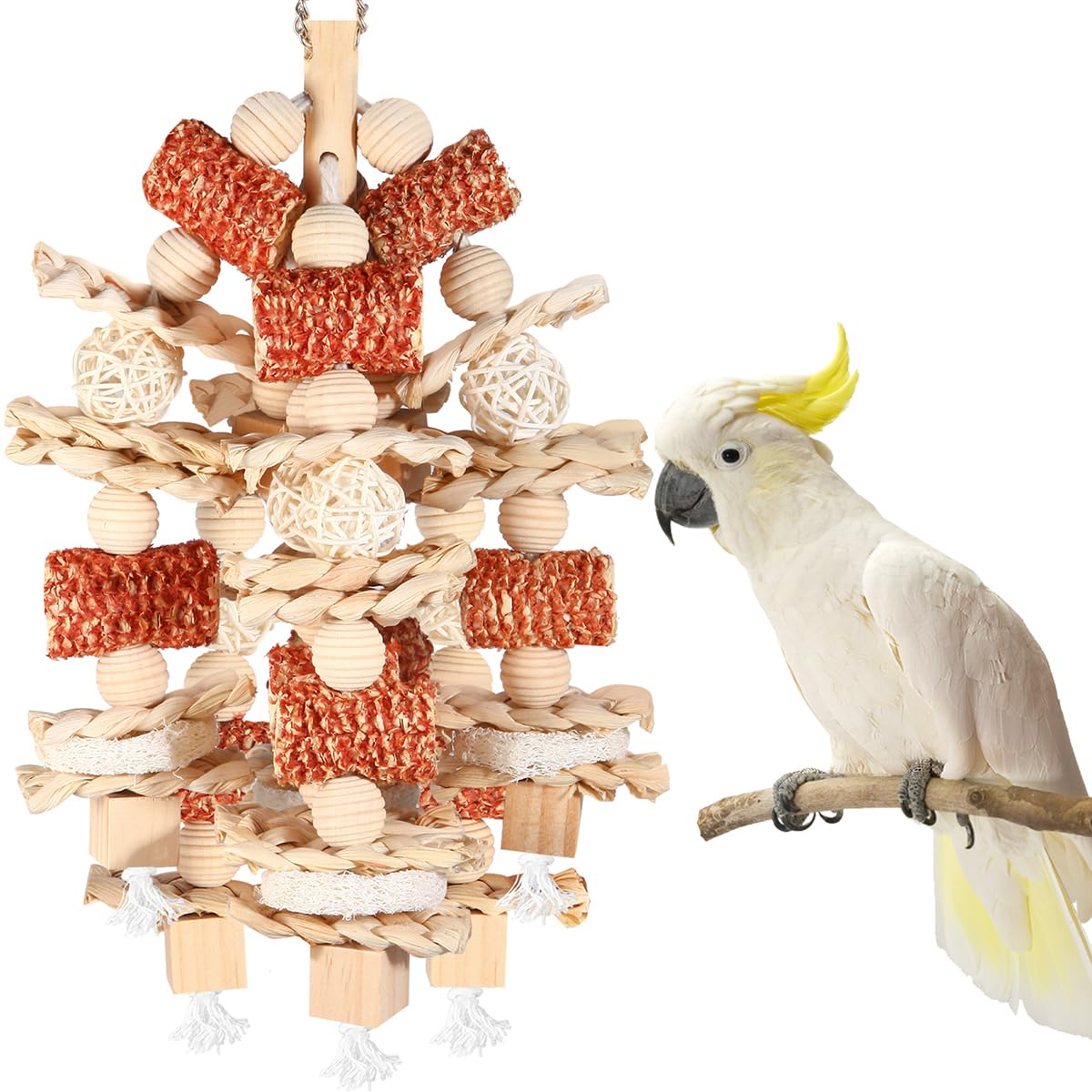 YIXUND bird toy natural corn cob loofah slices assembly supports enrichment and safe oral chewing.
