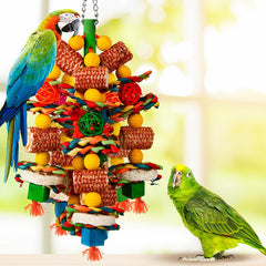 YIXUND bird toy natural materials display showing mixed textures