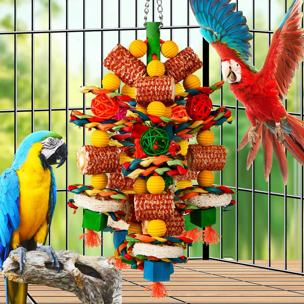 YIXUND bird toy parrot enjoying playtime with enriched chew toy