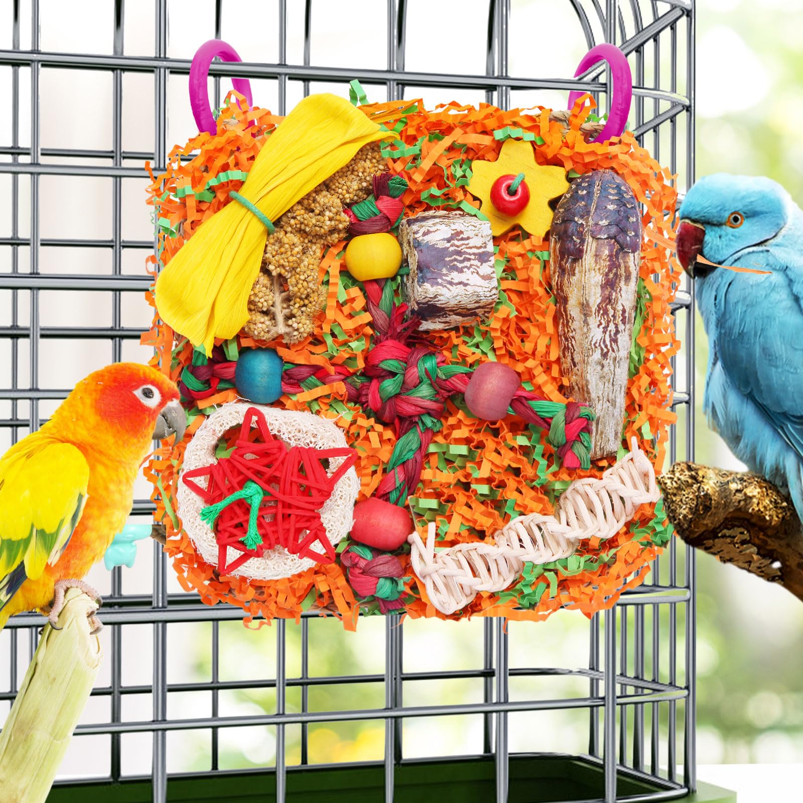 YIXUND bird toy with woven columns offering chew and exploration zones