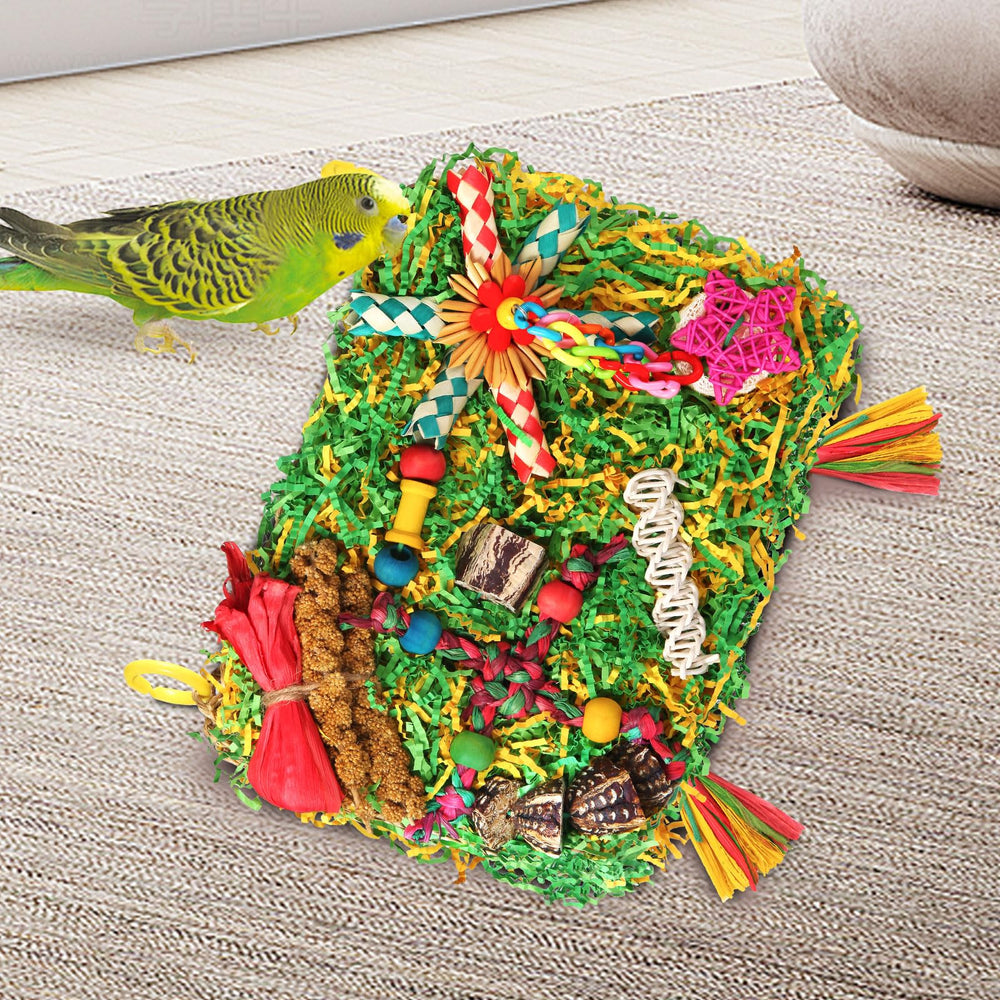 YIXUND-crinkle-paper-confetti-parrot-toy delivers stimulating soundscape and curiosity