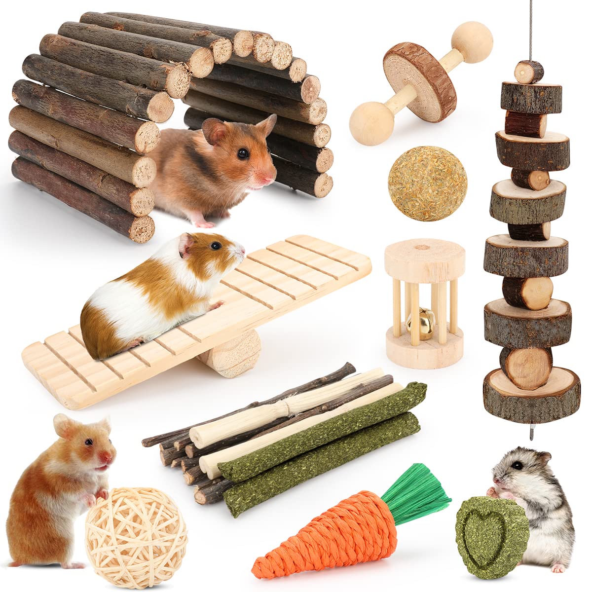 YIXUND hamster cage accessories 12-chew-toys promote exploration and daily enrichment.