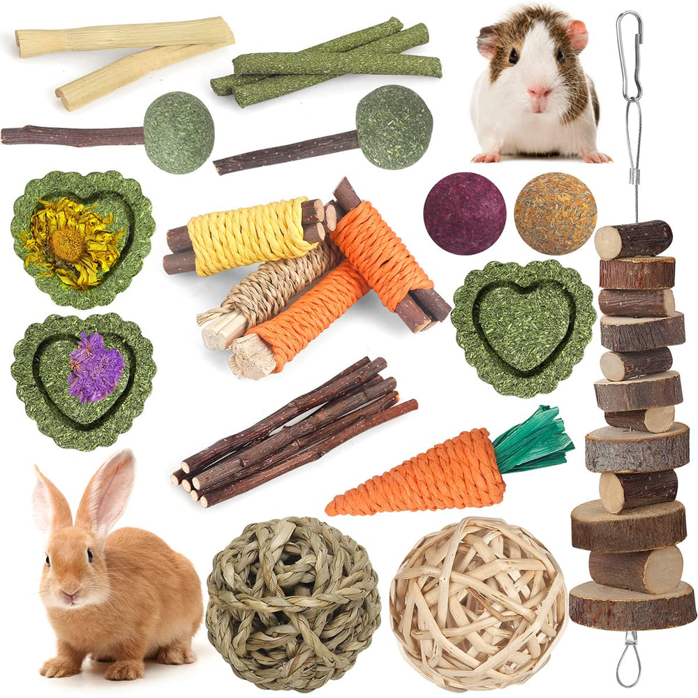 YIXUND 26pcs rabbit toys assortment, front view, offering natural chews for dental wear and curiosity