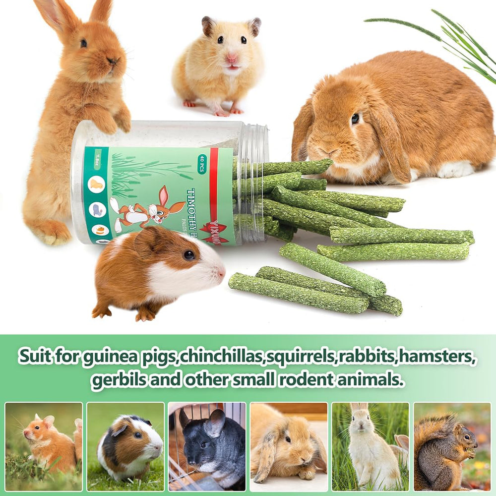 YIXUND Timothy Hay Sticks small-pets action shot – promotes engagement during playtime.