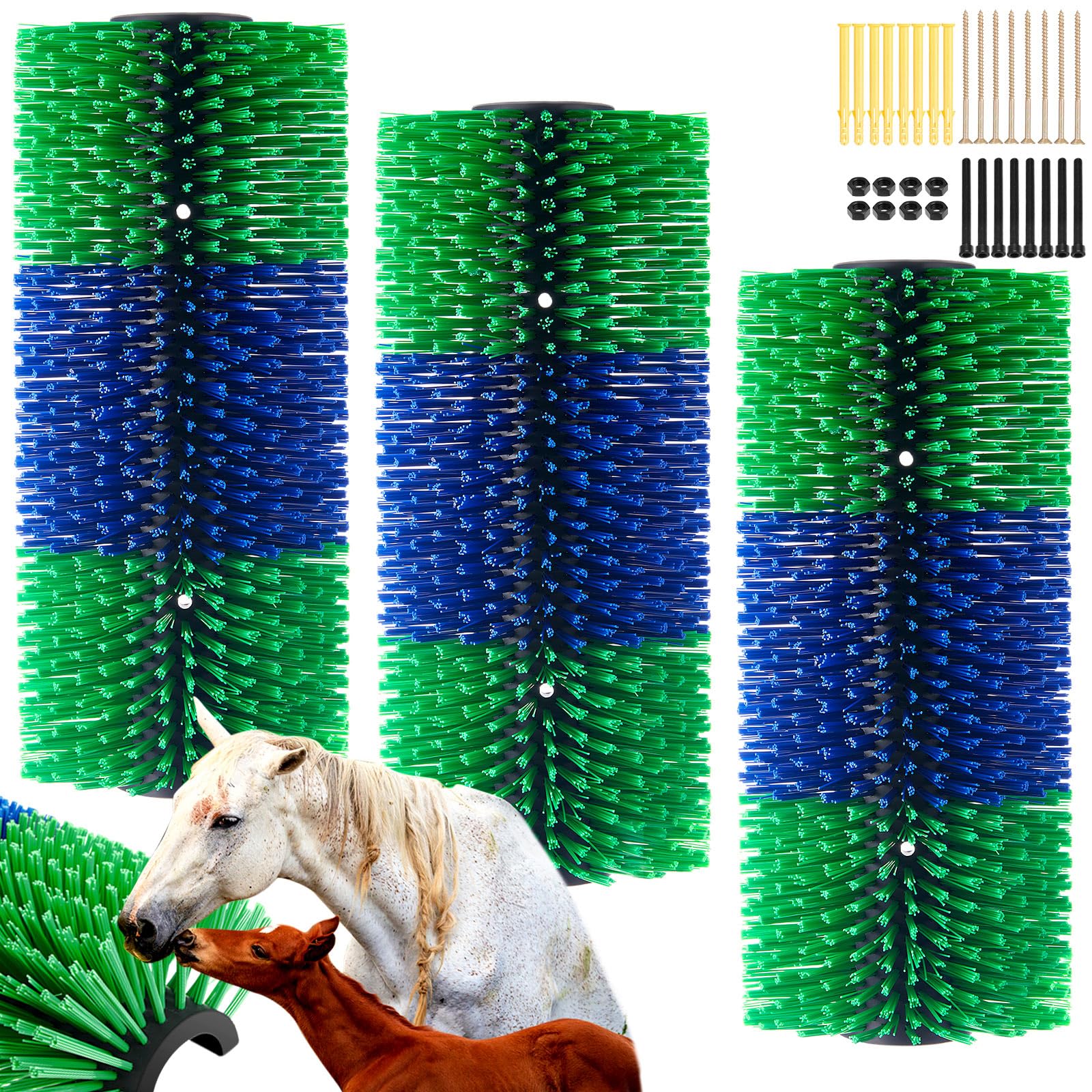 Yiyiring blue green livestock scratching brushes pack for versatile grooming and itch relief