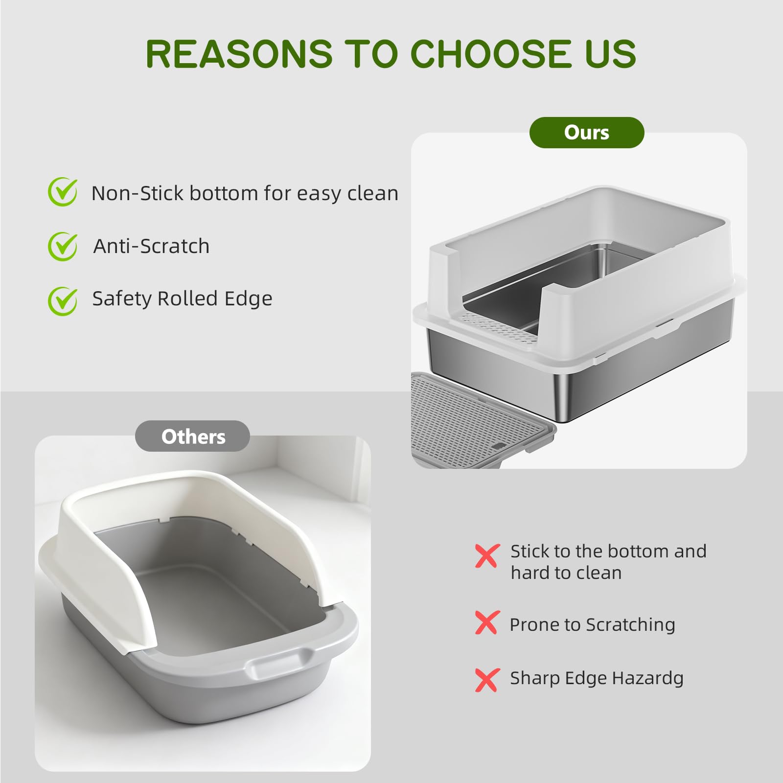 YIZFERN stainless steel litter box easy-clean surface for quick maintenance.