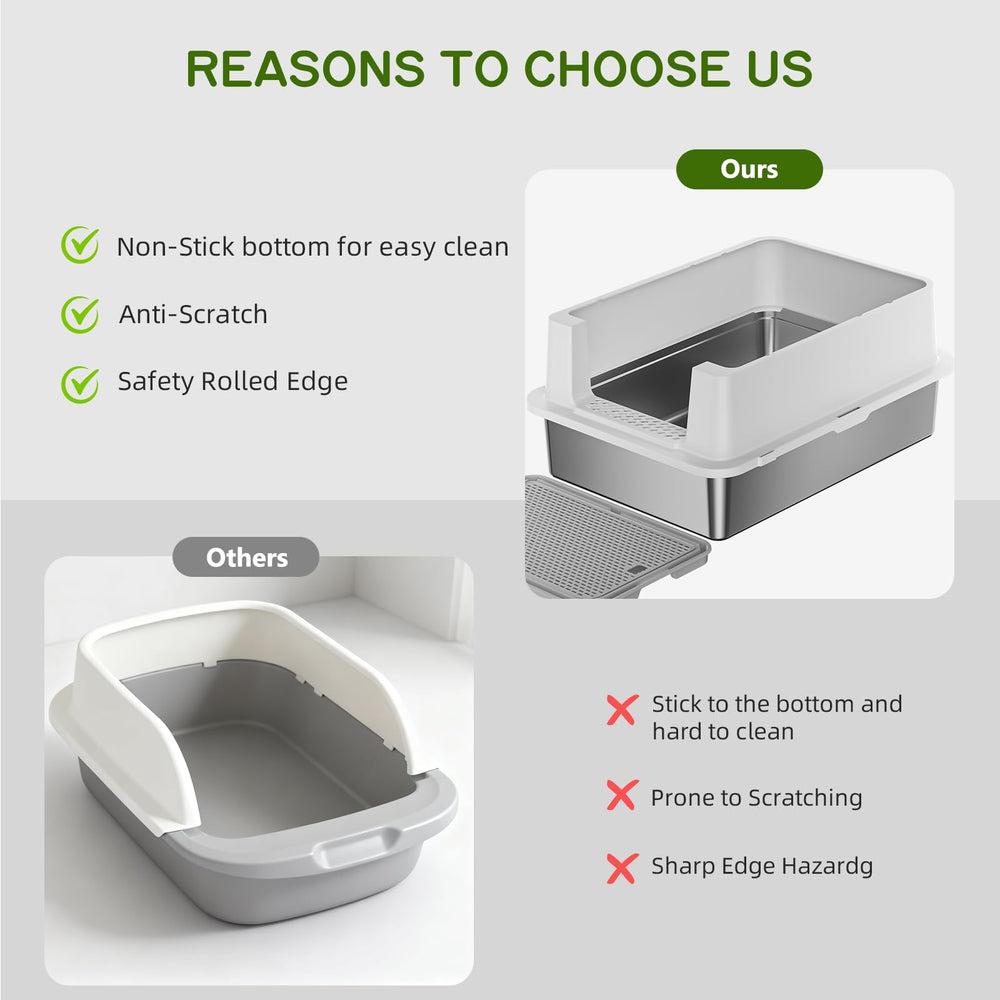 YIZFERN stainless steel litter box easy-clean surface for quick maintenance.