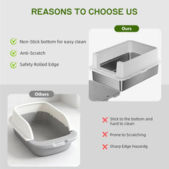 YIZFERN stainless steel litter box easy-clean surface for quick maintenance.