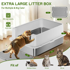 YIZFERN stainless steel litter box with high sides prevents spills and messes.