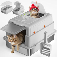 YIZFERN stainless steel litter box with lid keeps odors contained for a cleaner home.