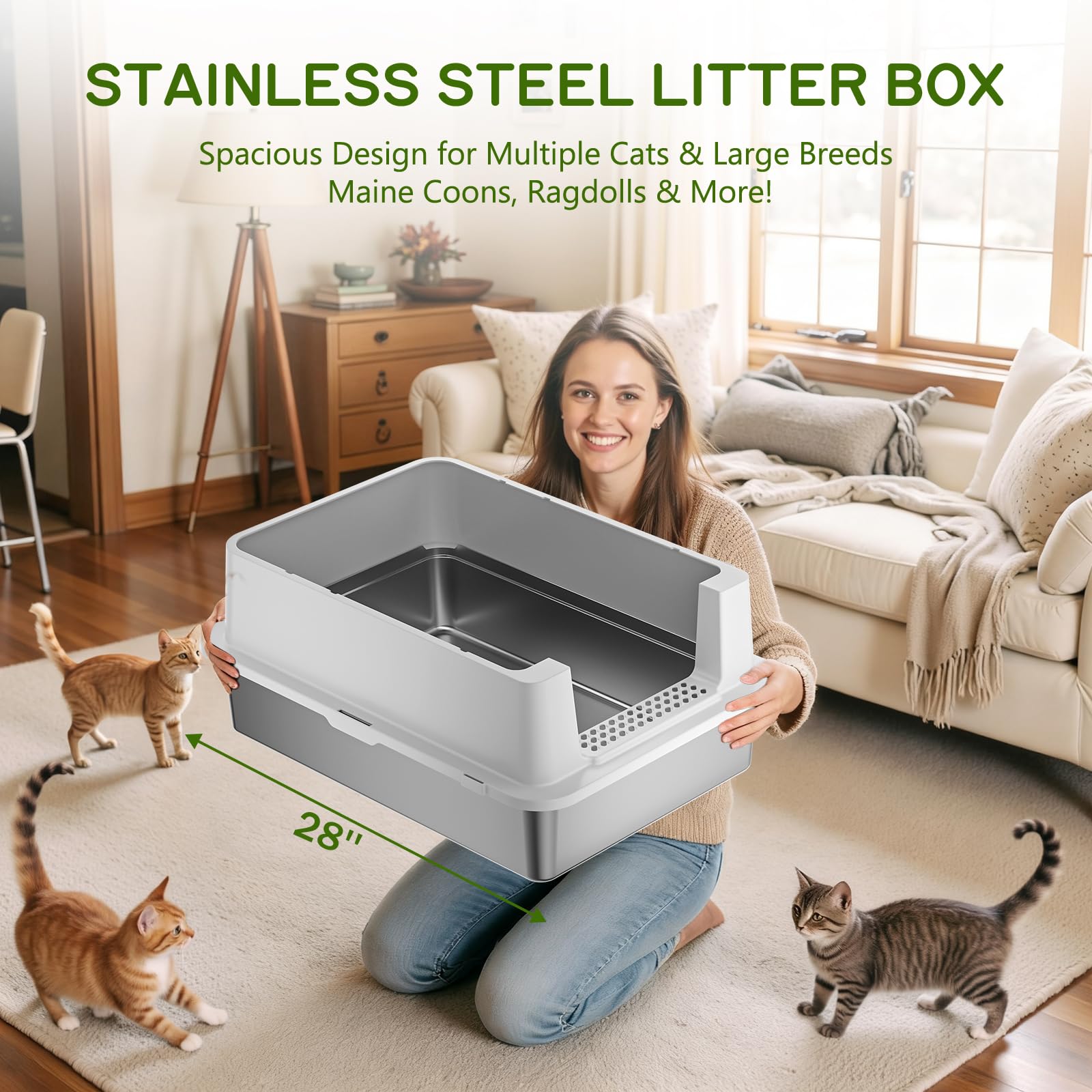 YIZFERN litter box non-slip base keeps it stable.