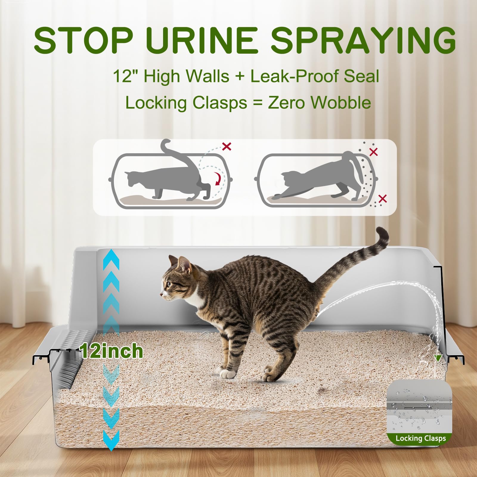 YIZFERN litter box with safety-rounded corners protects playful cats.