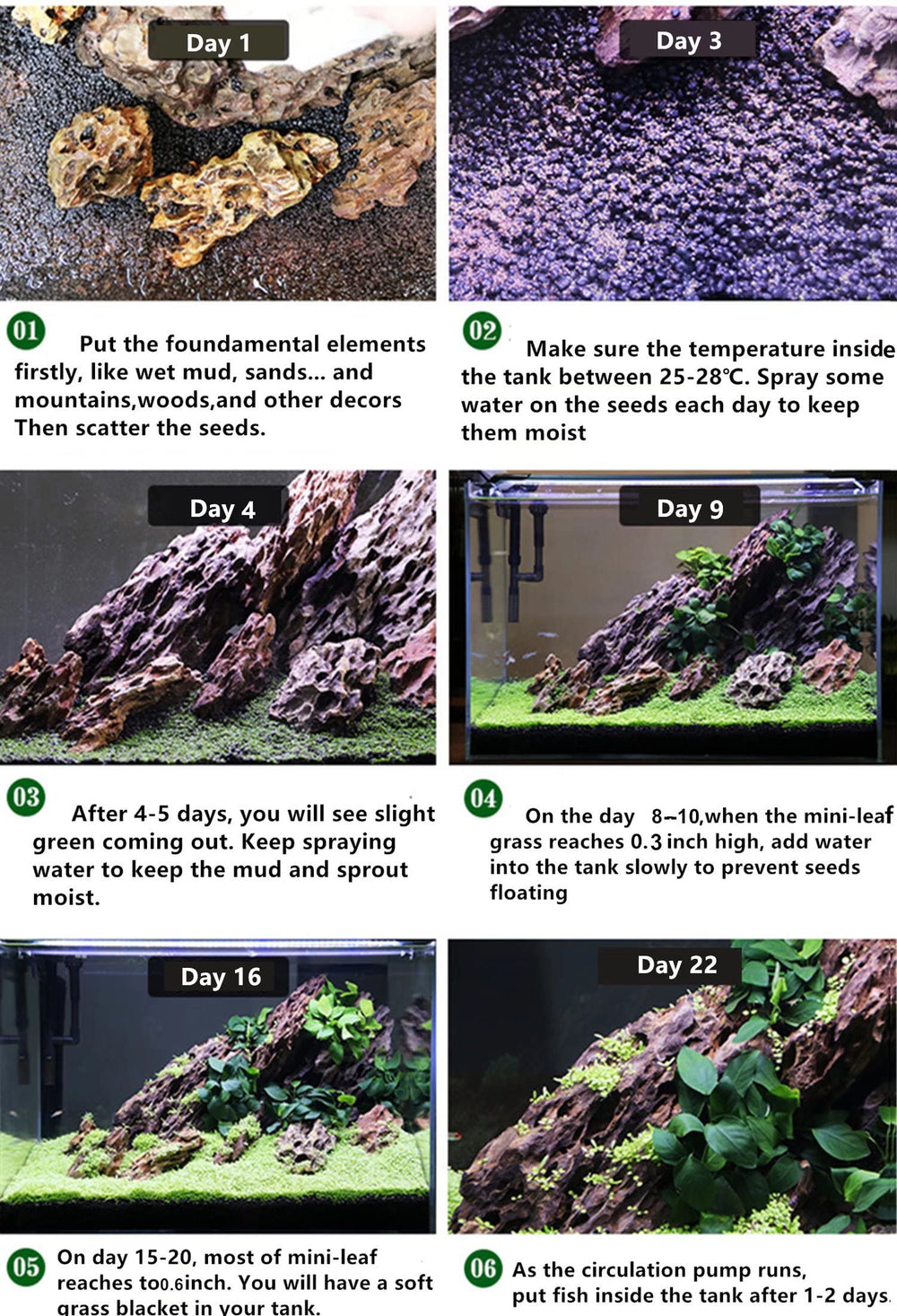 YIZIMONA water-carpet diy idea showcases soft green carpet for tank aesthetics