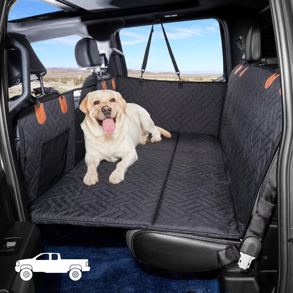 YJGF dog back seat extender enhances safety and space on long truck rides.