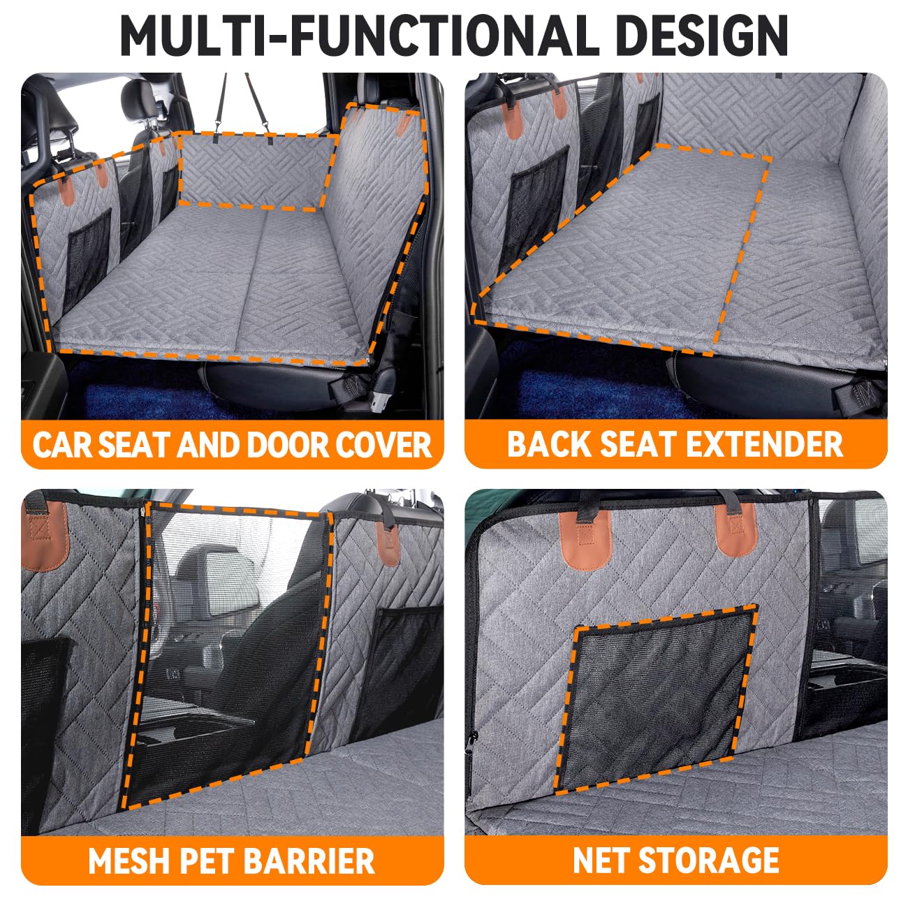 YJGF hard-bottom seat extender provides stable surface for dogs.